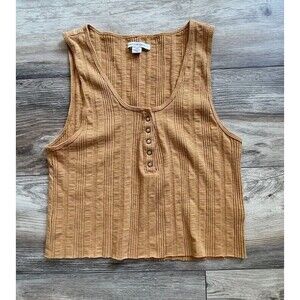 American Eagle Outfitters Women's Ribbed Snap Button Tank Top Mustard Size Large